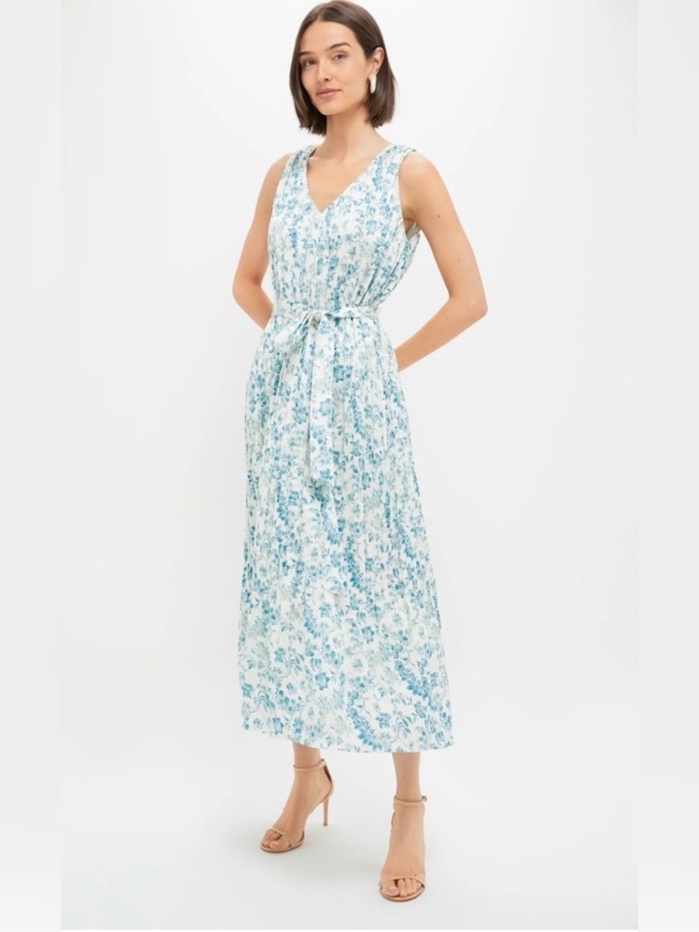 NWT Tuckernuck Jardin de Fleurs Alina Plissé Maxi Dress Blue/White Floral XS